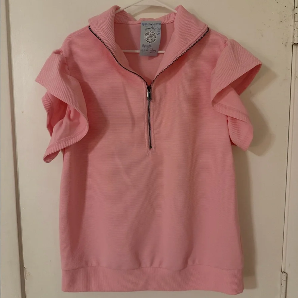 Pink Short Sleeve Zip-Up Top and Pants Set - Picture 2 of 7
